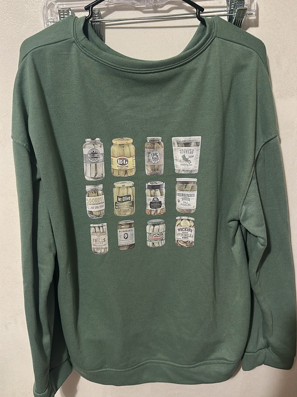 Pickles Chest-Print Crewneck Sweatshirt — Men's Sage Green